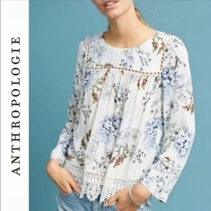 Anthropologie Maeve Floral Top Crochet‎ Trim Blouse XS Cottagecore Girlhoodcore